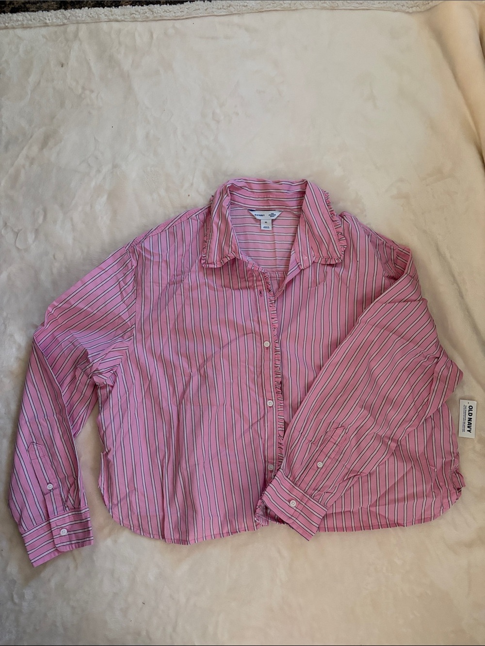 Old Navy Pink Stripe Button-Down Shirt with Navy and White Stripes